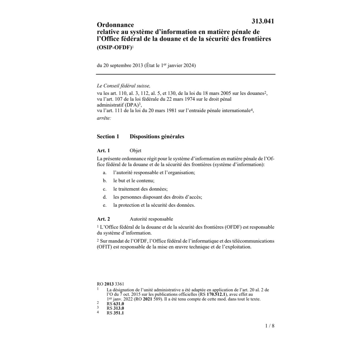 O système information douanes OSIP-AFD