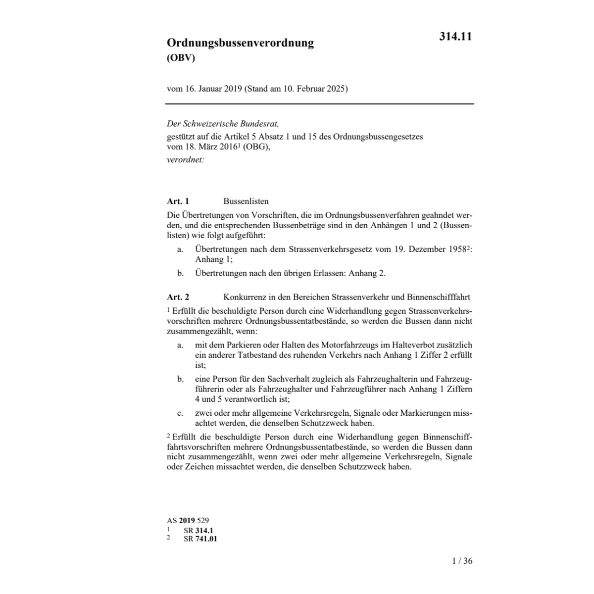 Ordnungsbussenverordnung 16.1.19, OBV