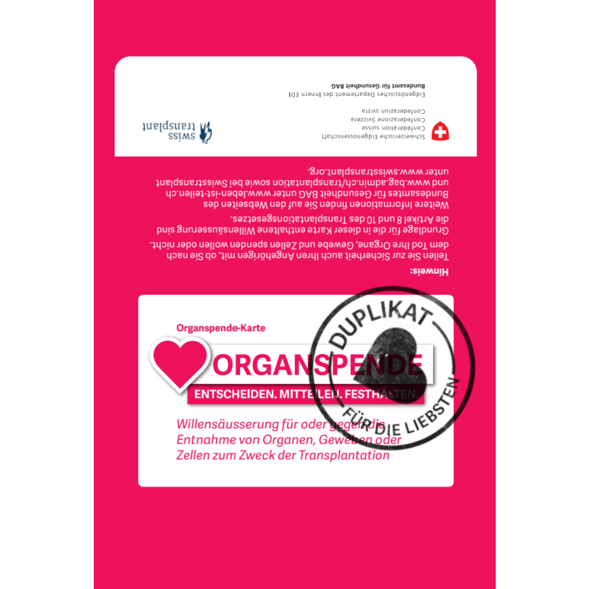Organspende-Karte und Broschüre