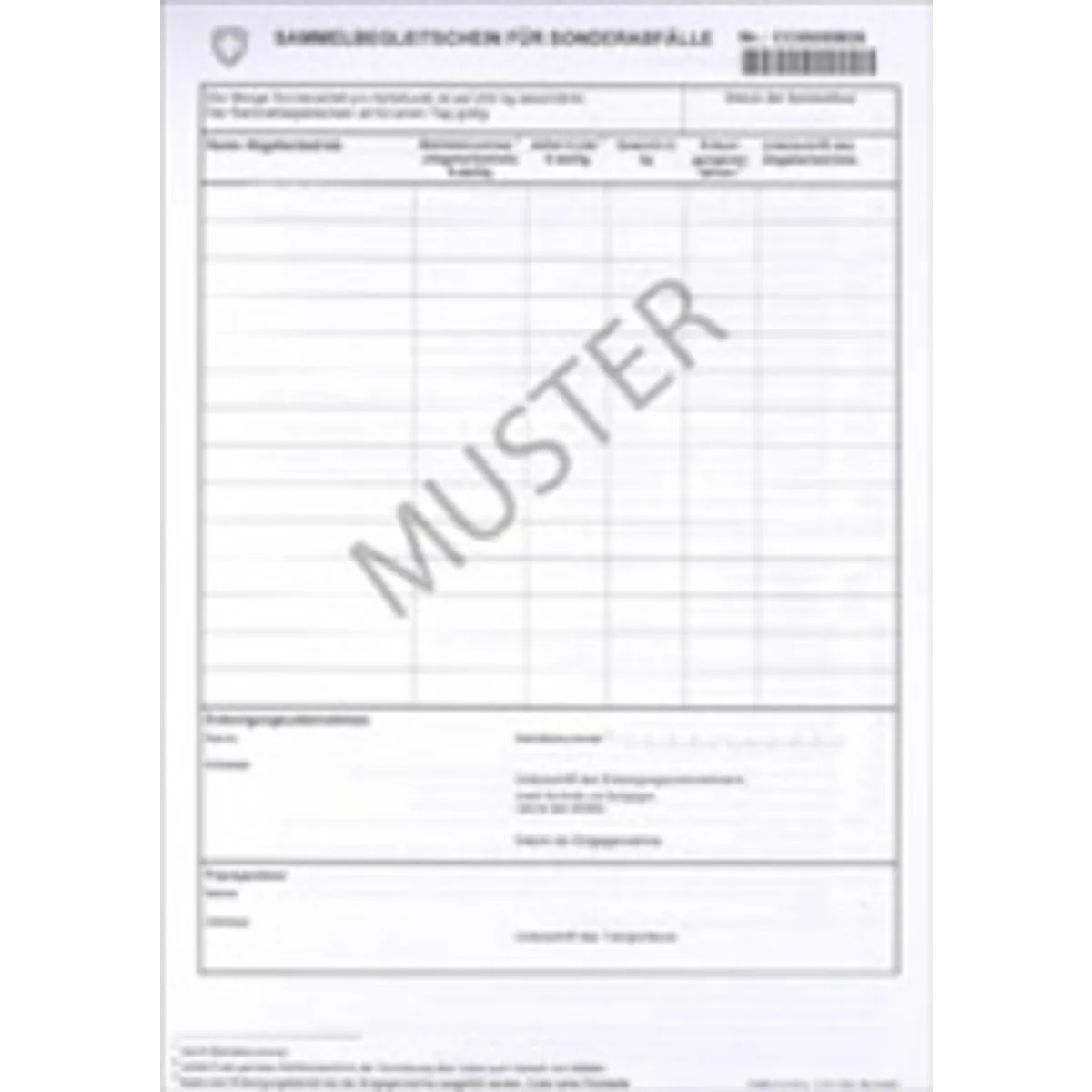 Sammelbegleitschein für Sonderabfälle