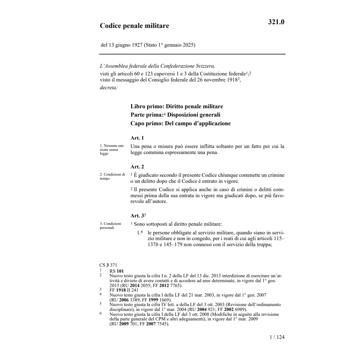 LF Codice penale militare, CPM