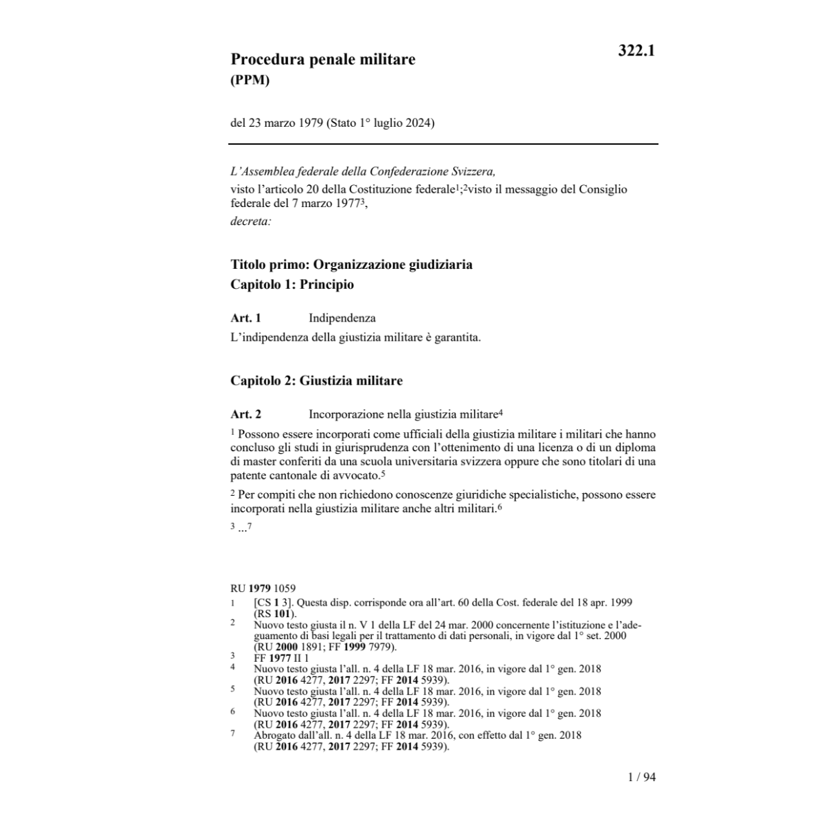 Procedura penale militare, PPM