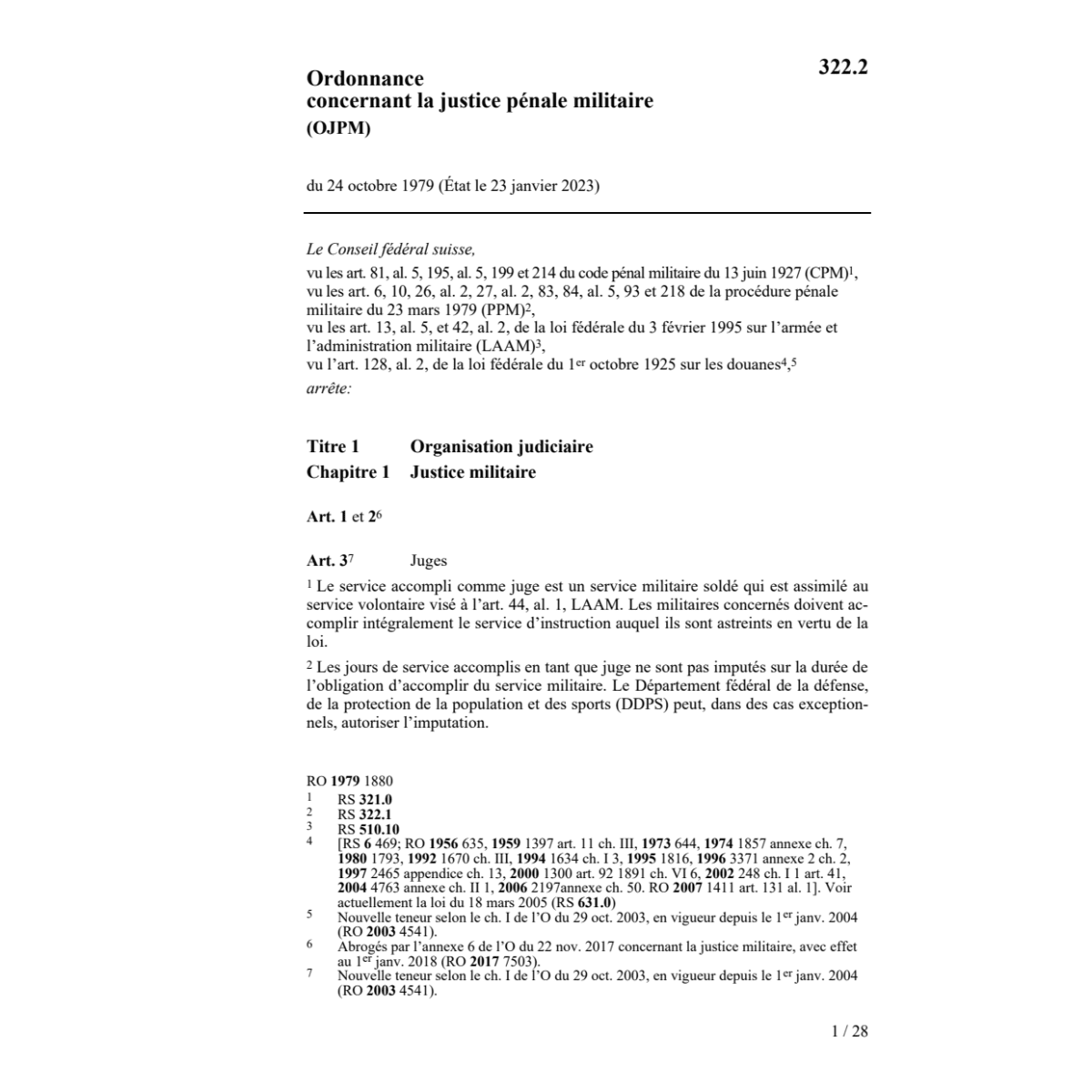 Ordonnance justice pénale militaire OJPM