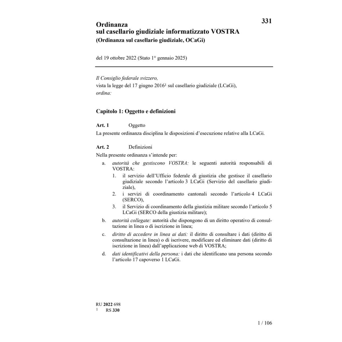 Ordinanza VOSTRA