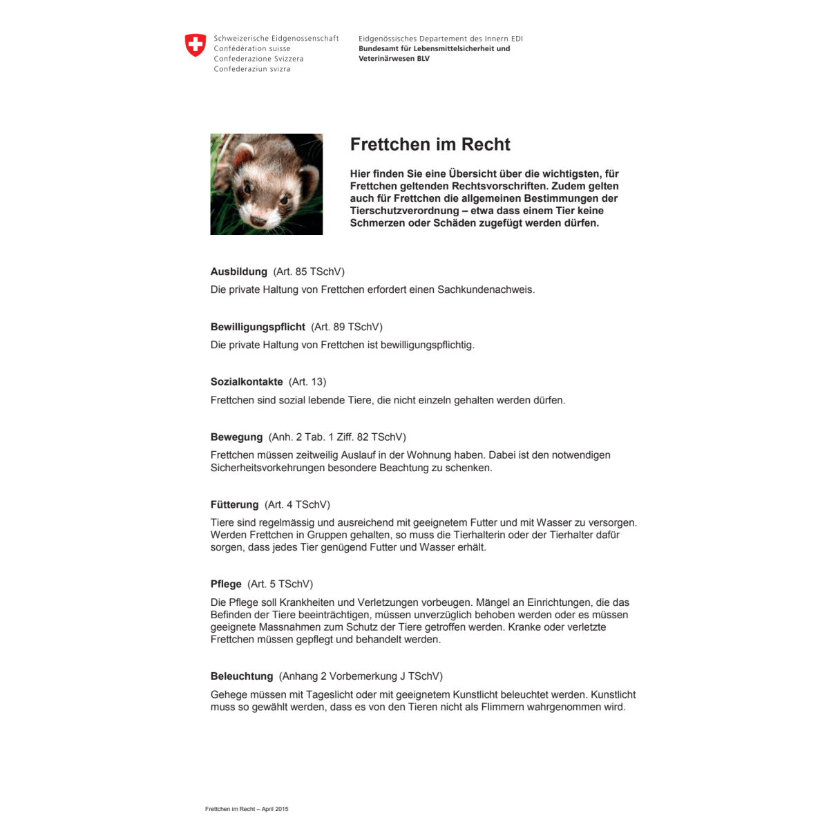 Merkblatt Frettchen im Recht