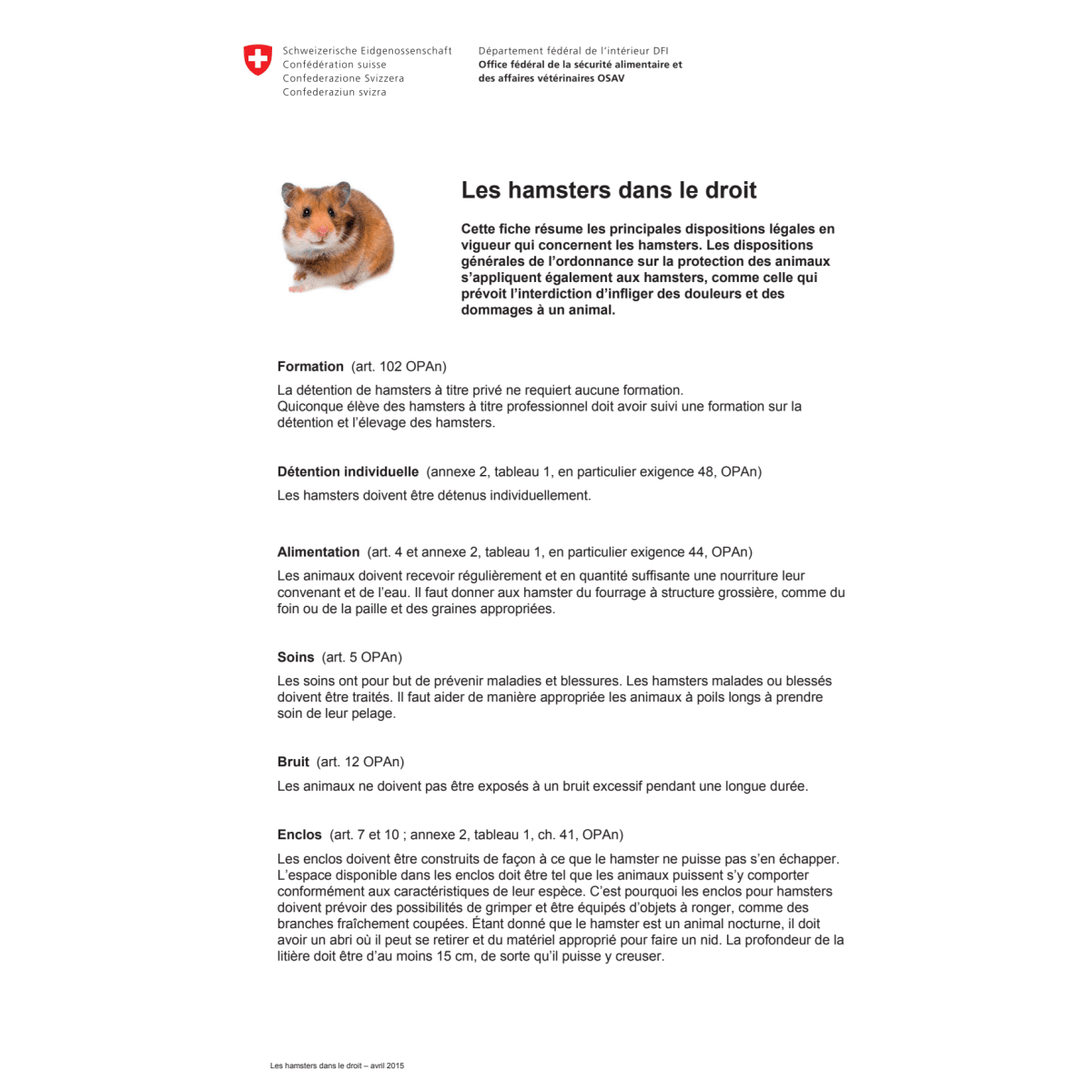 Aide-mémoire Les hamsters dans le droit
