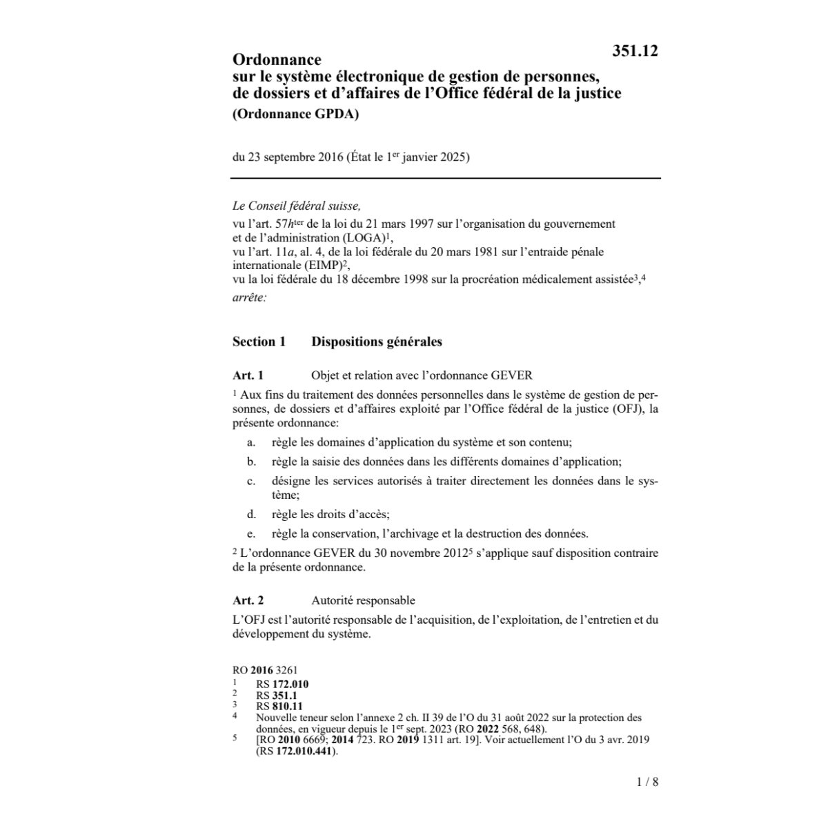 Ordonnance PAGIRUS