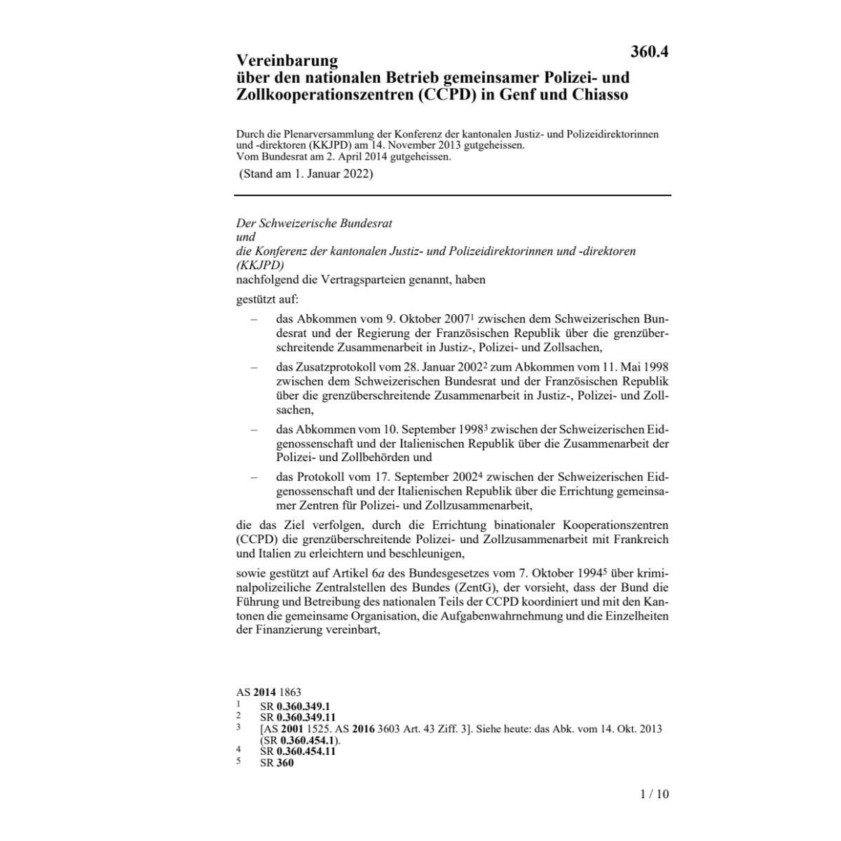 Vereinb. Betrieb Zollkooperationszentren