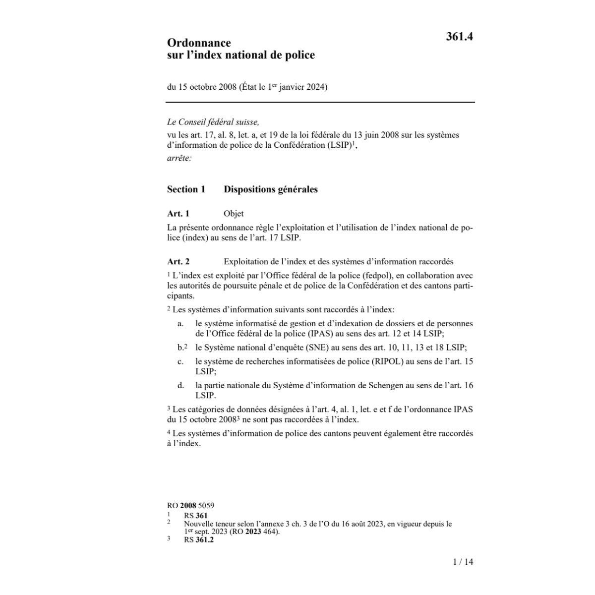 O index national police
