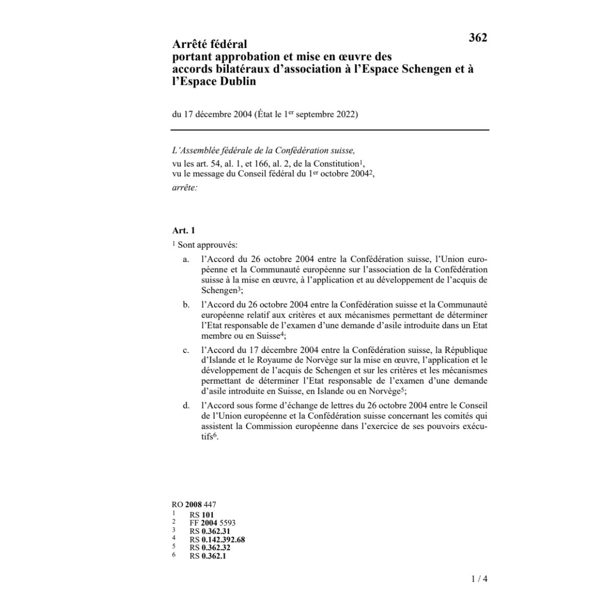 AF accords bilatéraux Schengen Dublin