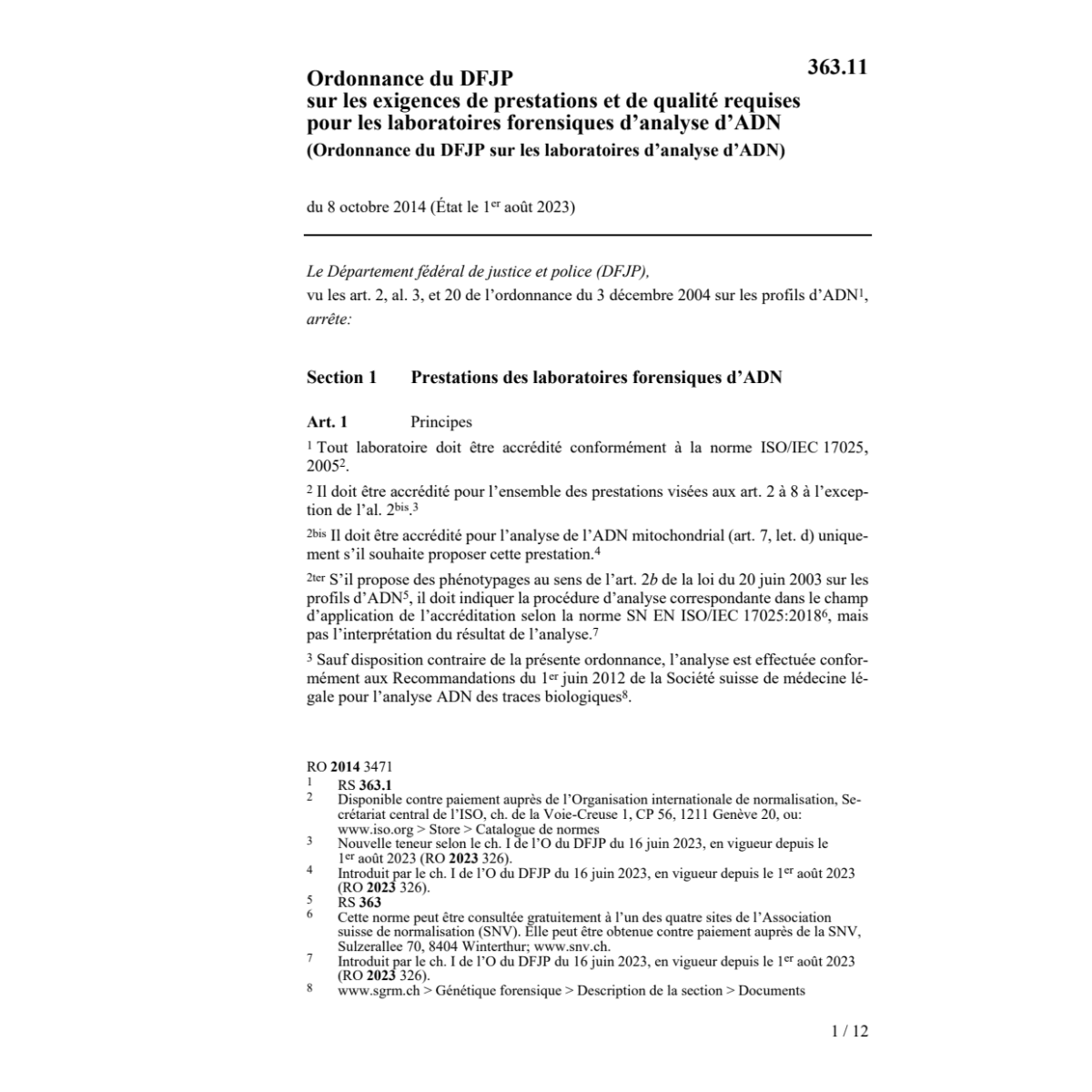 O DFJP laboratoires d'analyse d'ADN