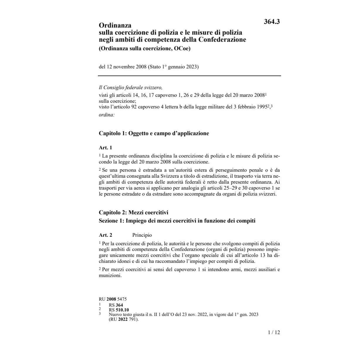 O Ordinanza coercizione ( OCoe)
