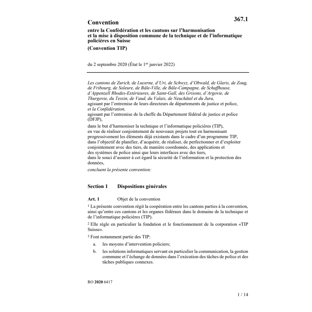 Conv. Confédération et cantons (TIP)