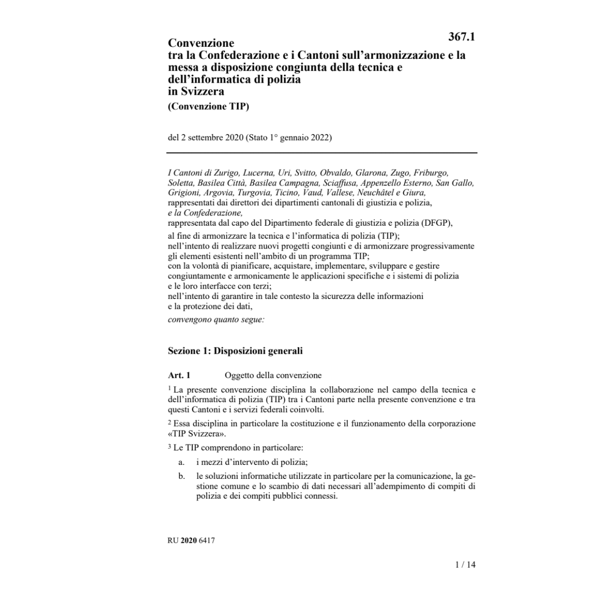 Conv. Confederazione e i Cantoni (TIP)