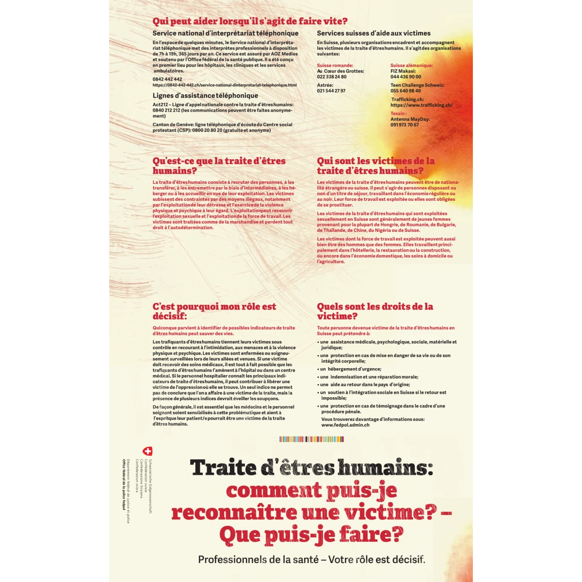 Traite d’êtres humains, Flyer Prof. san.