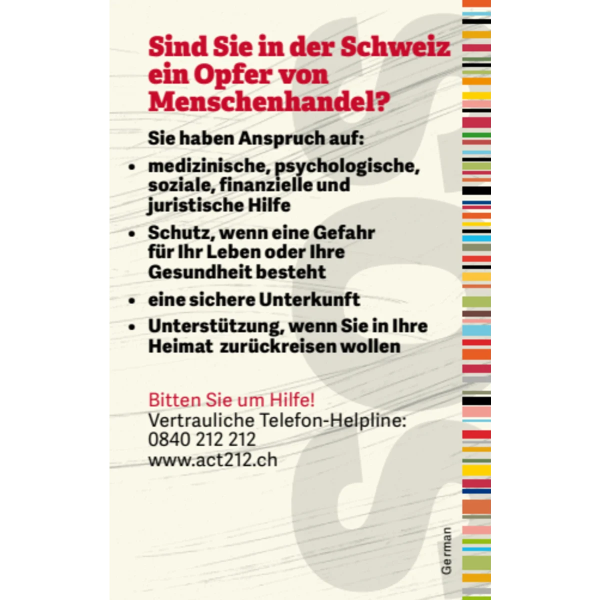 Pocketcard Kampagne Menschenhandel