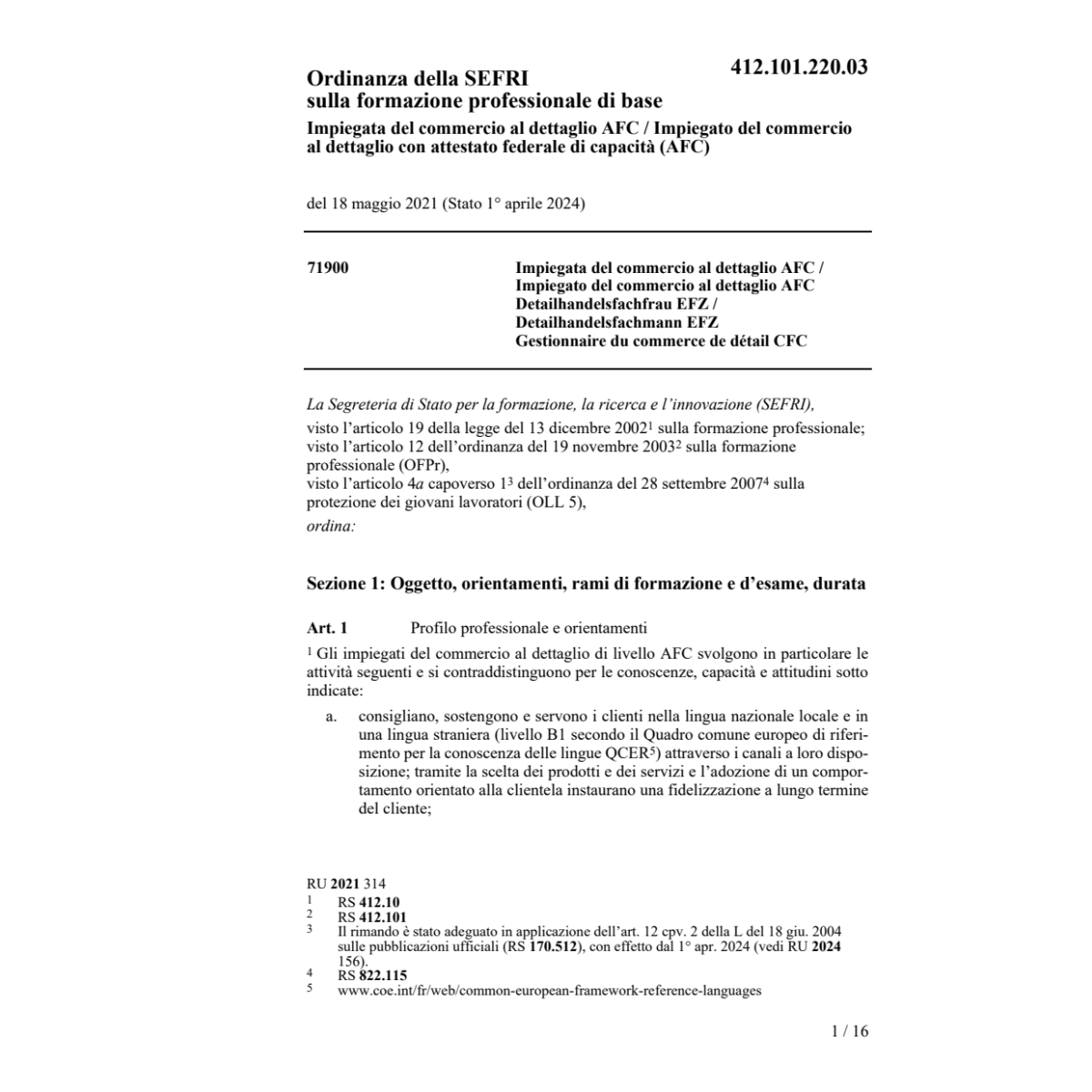 O UFFT Impiegata commercio dettag. (AFC)