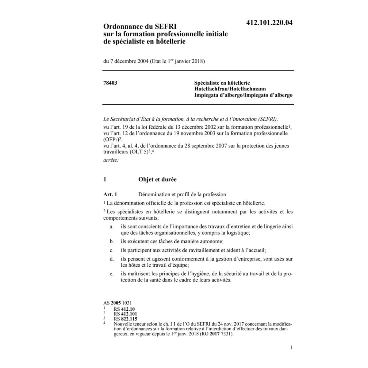 O OFFT spécialiste en hôtellerie