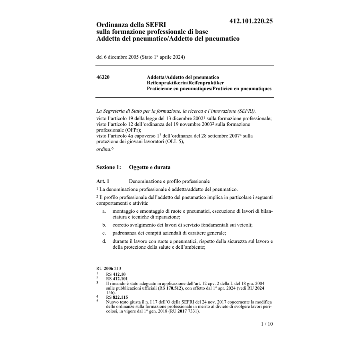 O Addetto del pneumatico