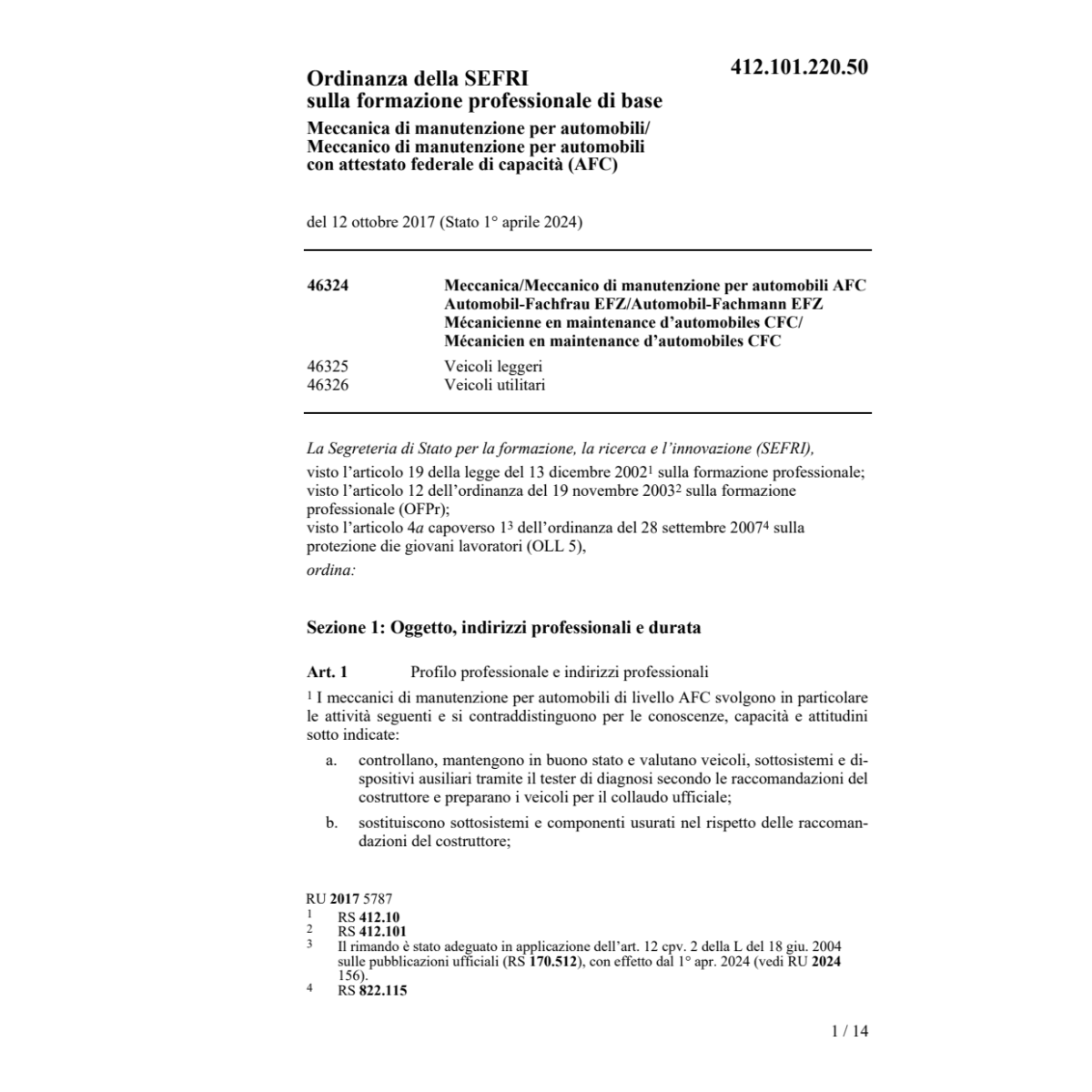 O Meccanico di manutenzione AFC