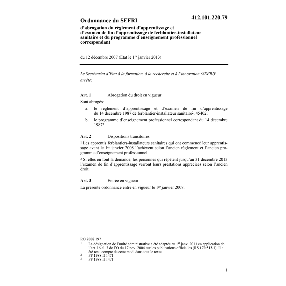 O abrogation ferblantier-installateur