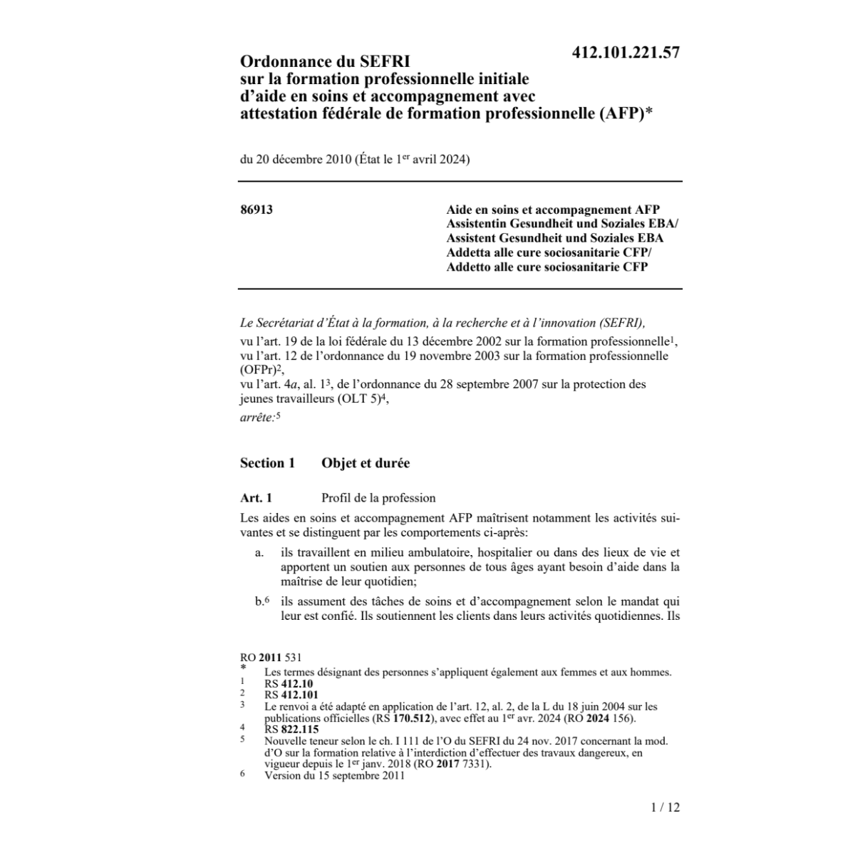 O d'aide en soins et accompagnement AFP