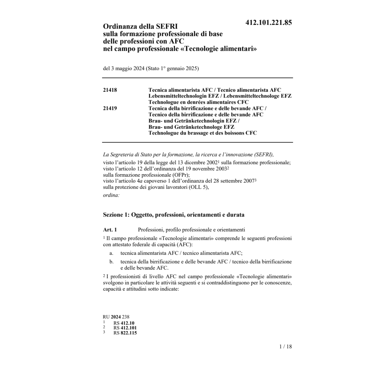 O SEFRI Tecnico/ca alimentarista AFC