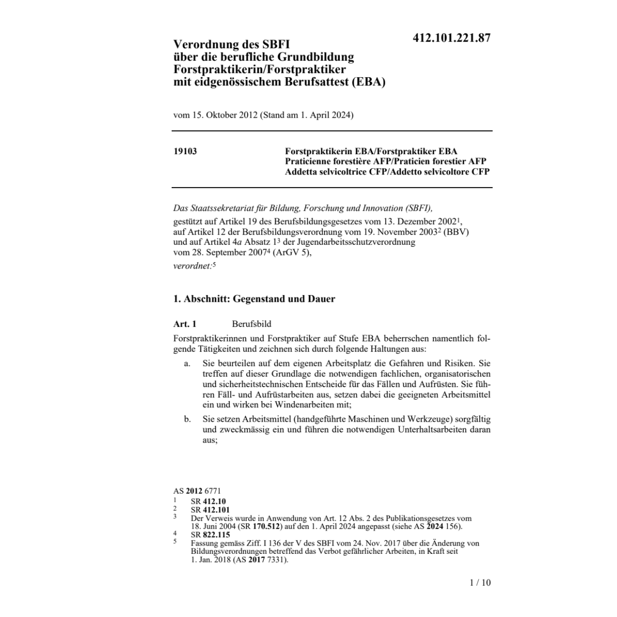 V SBFI Forstpraktiker/in EBA