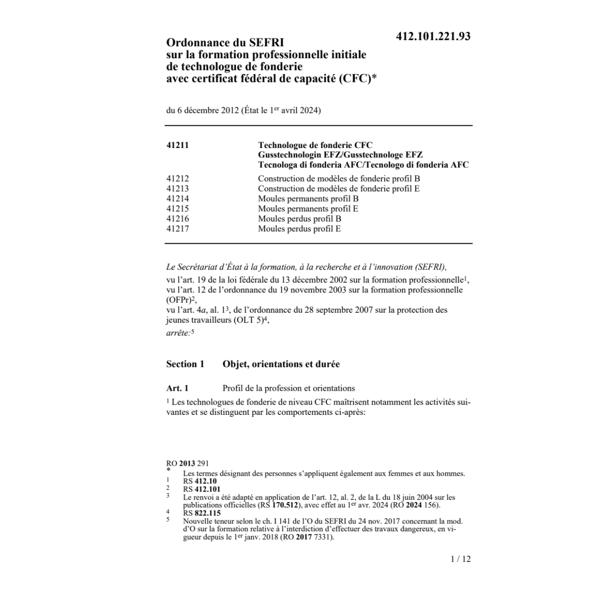 O SEFRI technologue de fonderie CFC