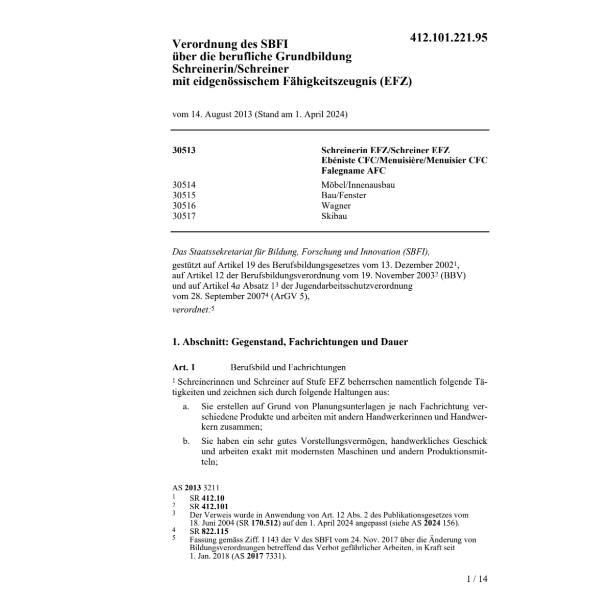 V SBFI Schreinerin/Schreiner EFZ