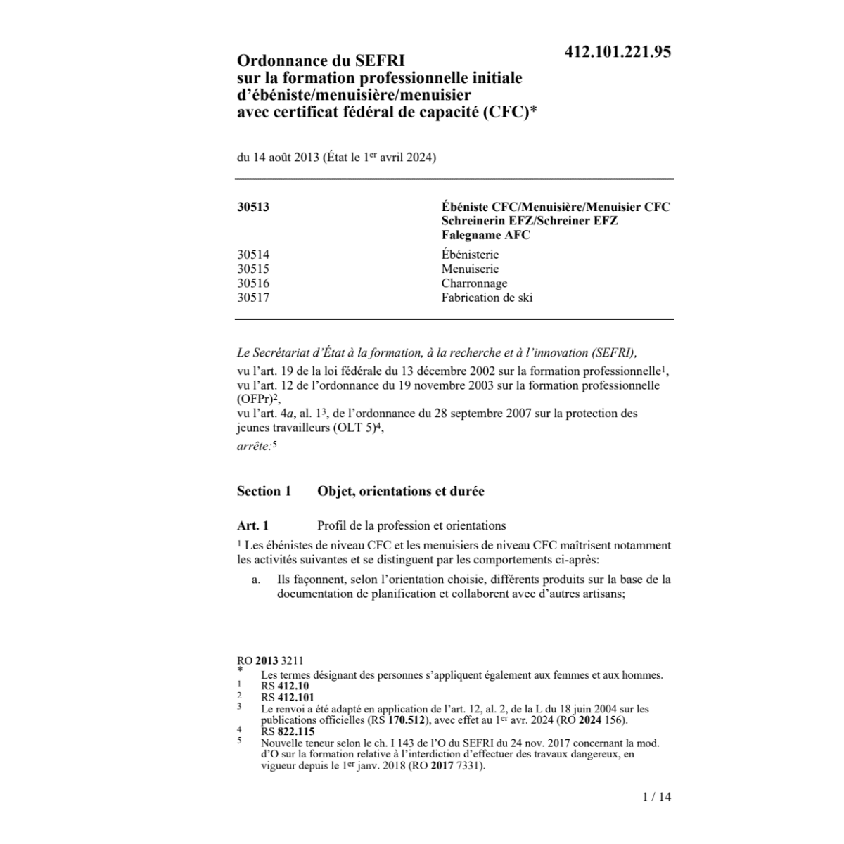 O SEFRI ébéniste/menuisière/ier CFC