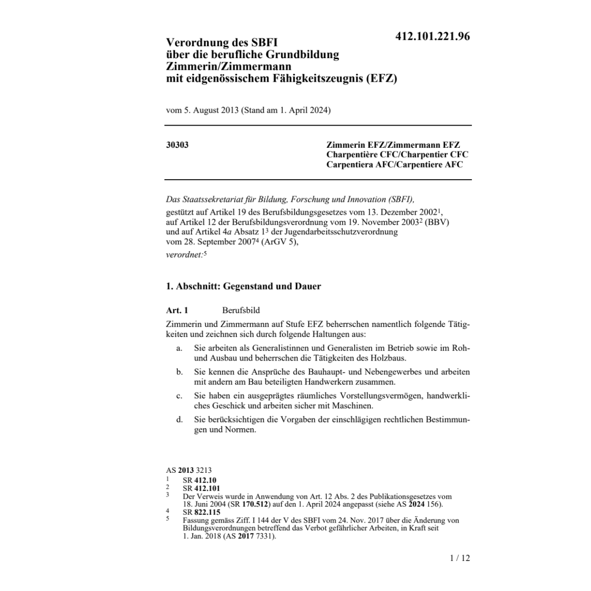 V SBFI Zimmerin/Zimmermann EFZ