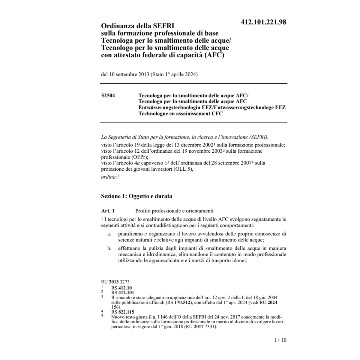 O SEFRI Tecnologa/go smaltimento acque