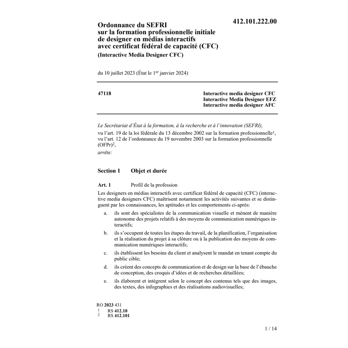 O SEFRI designer médias interactifs CFC