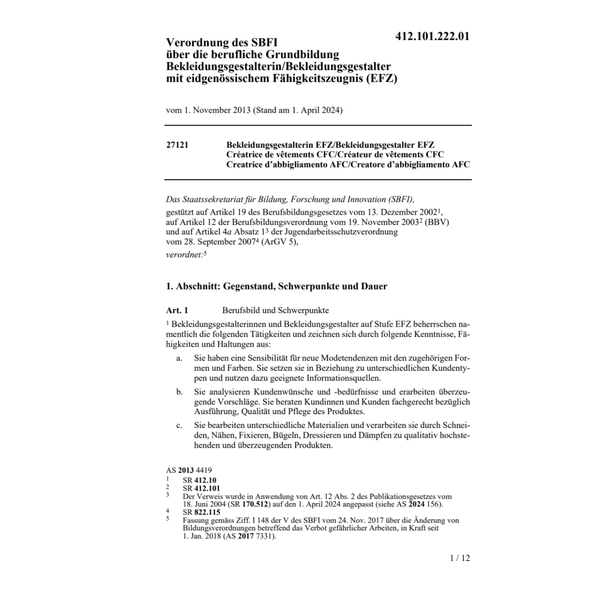 V SBFI Bekleidungsgestalterin/er EFZ