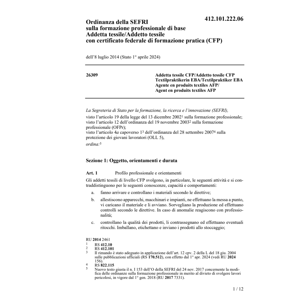 O SEFRI Addetta/adetto tessile CFP