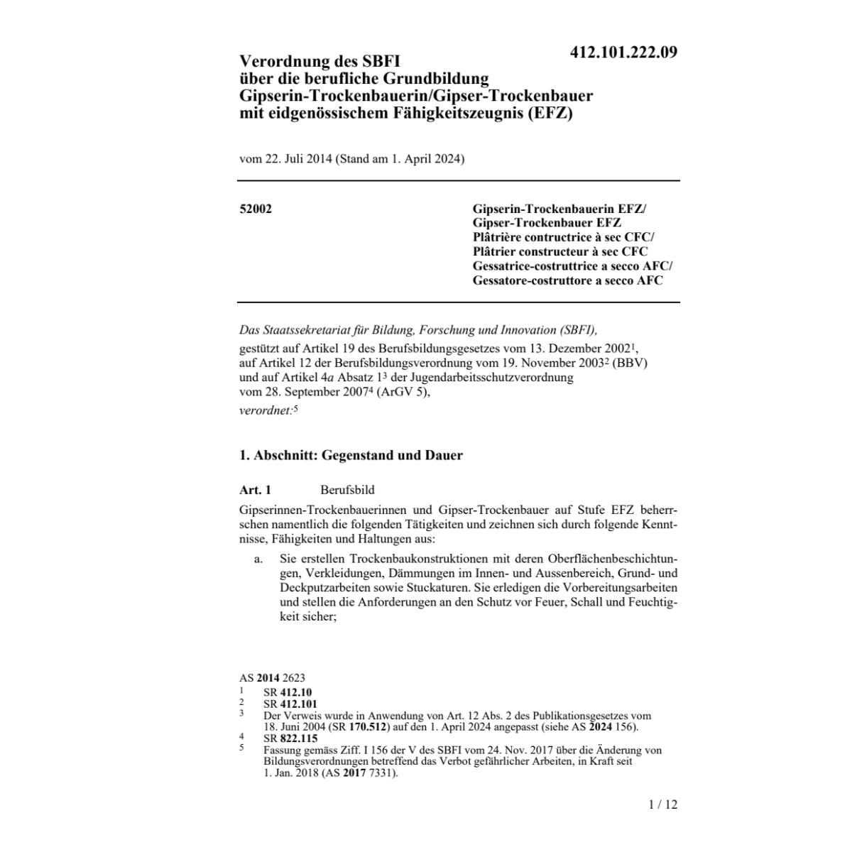 V SBFI Gipser/in - Trockenbauer/in EFZ
