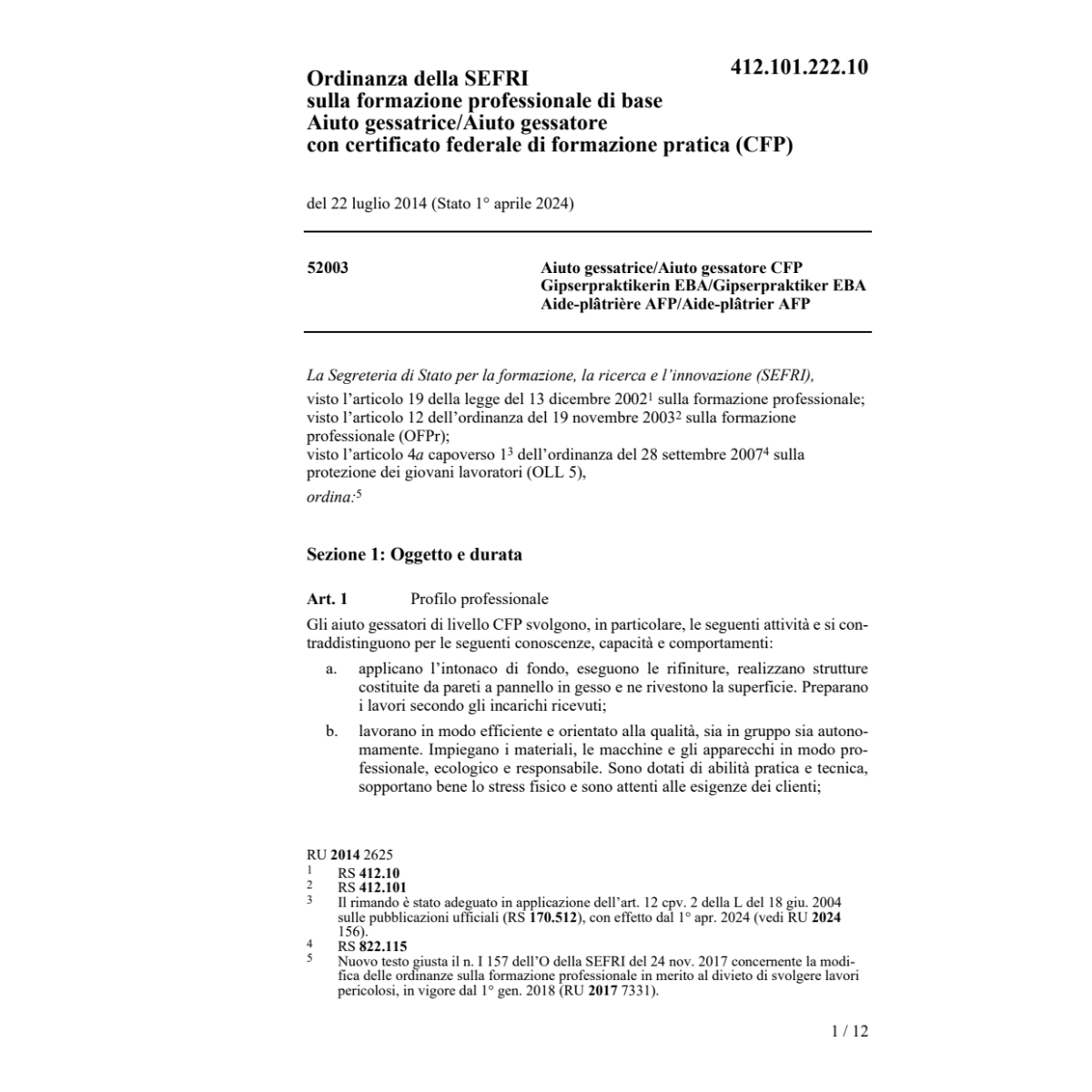 O SEFRI Aiuto gessatore/gessatrice CFP