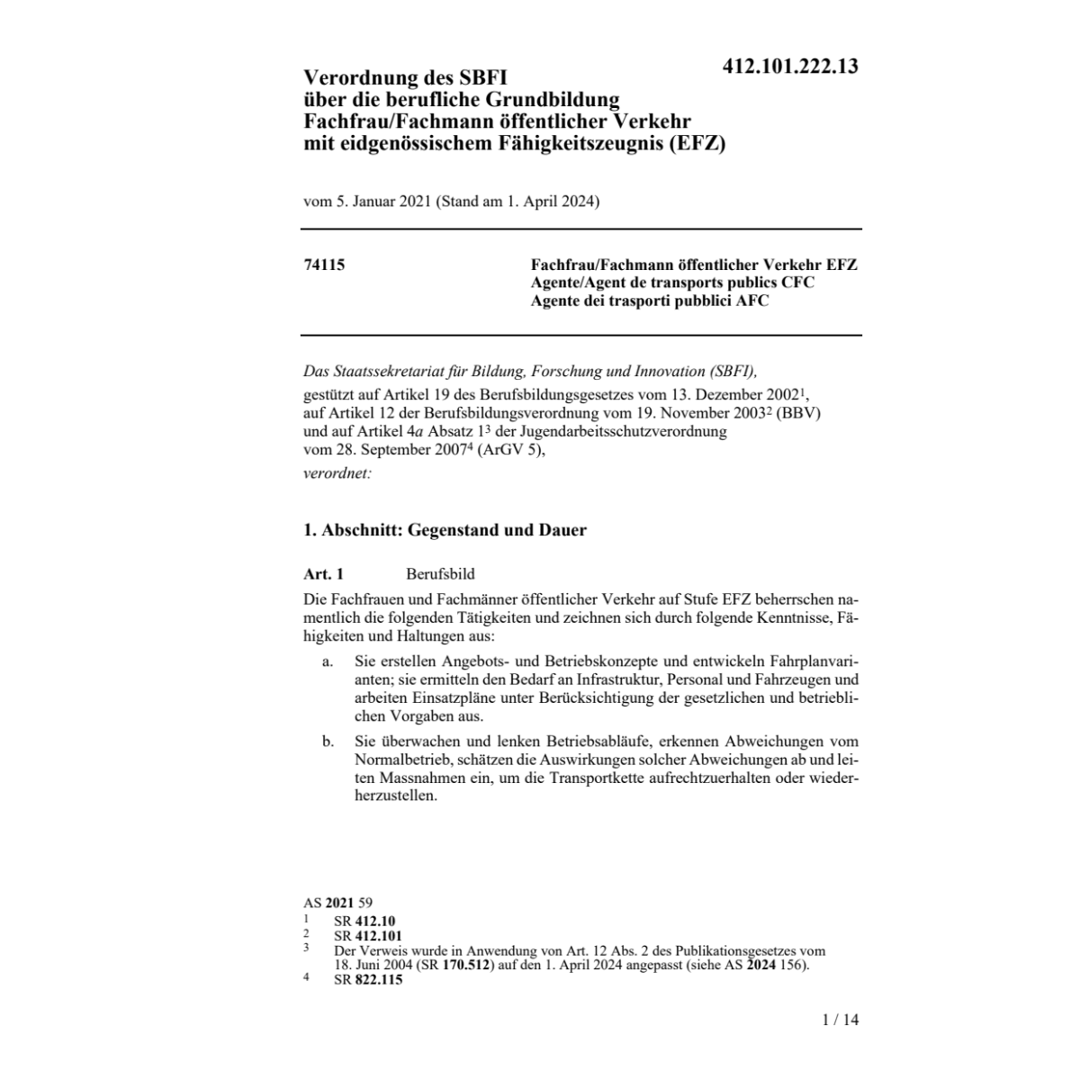V SBFI Fachmann/frau öff. Verkehr EFZ