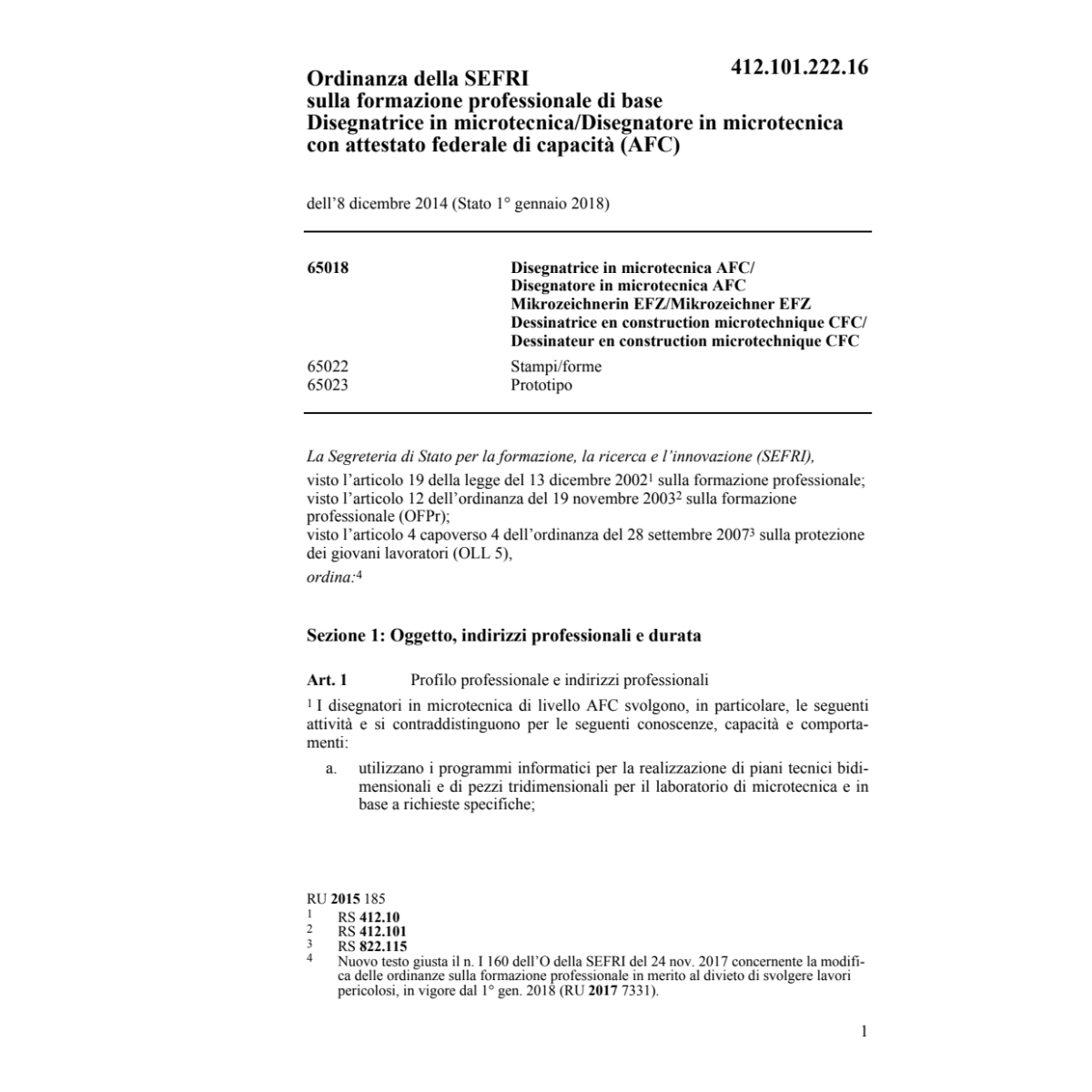 O SEFRI Disegnatrice/tore microtec. AFC
