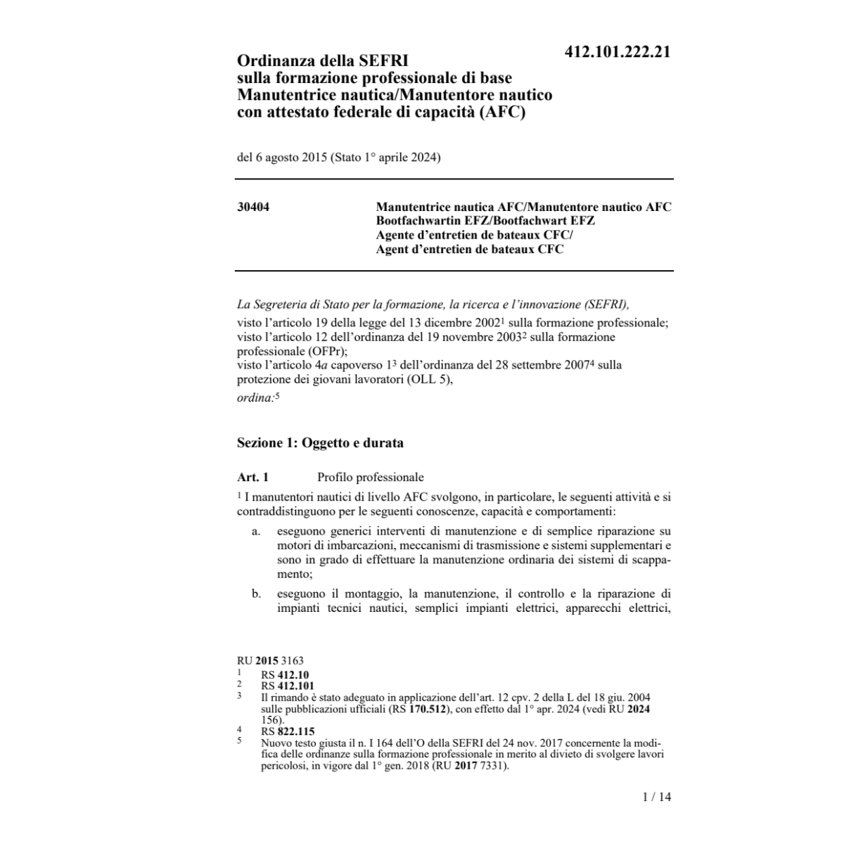 O SEFRI Manutentrice/tore nautico AFC