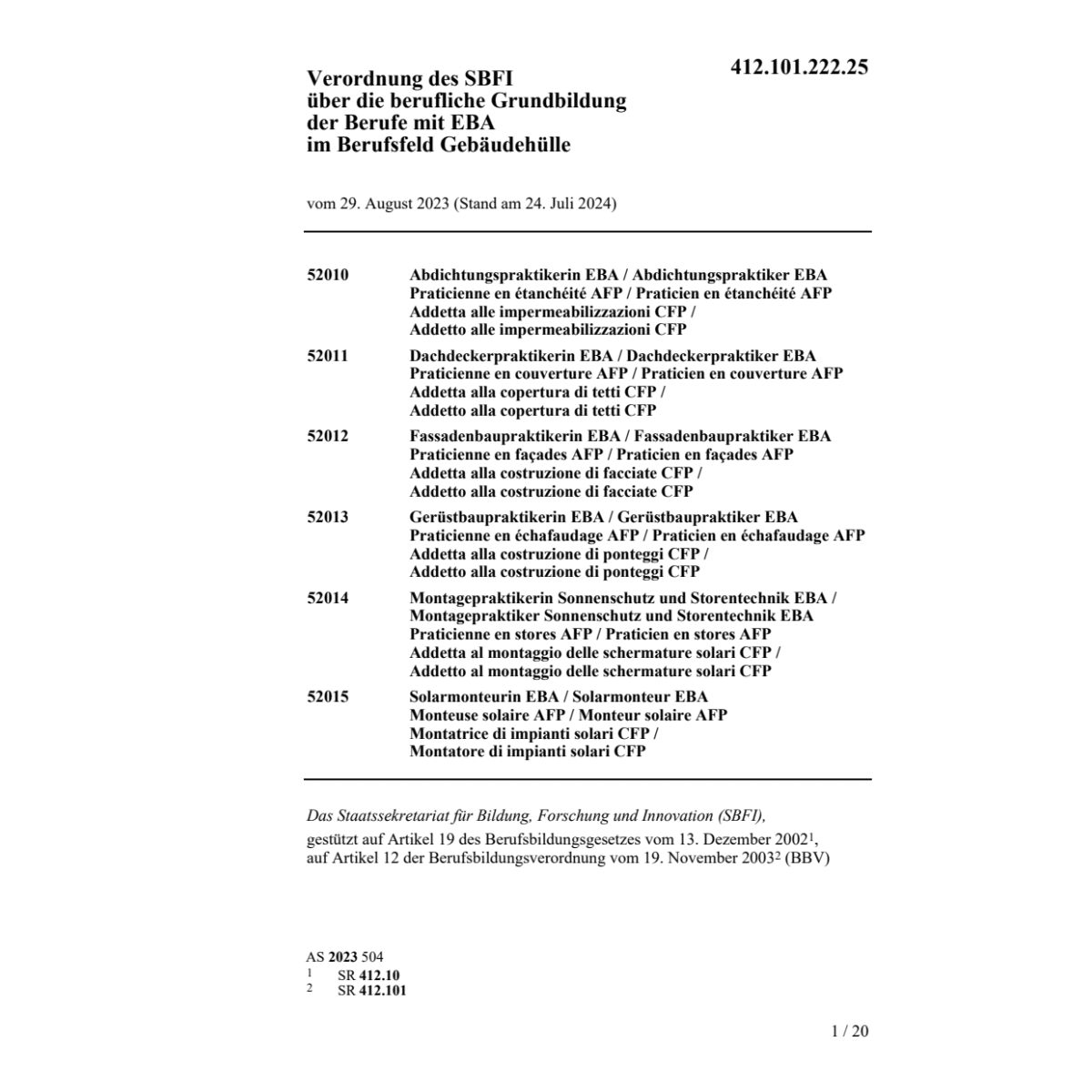 V SBFI berufl. Grund. Gebäudehülle EBA