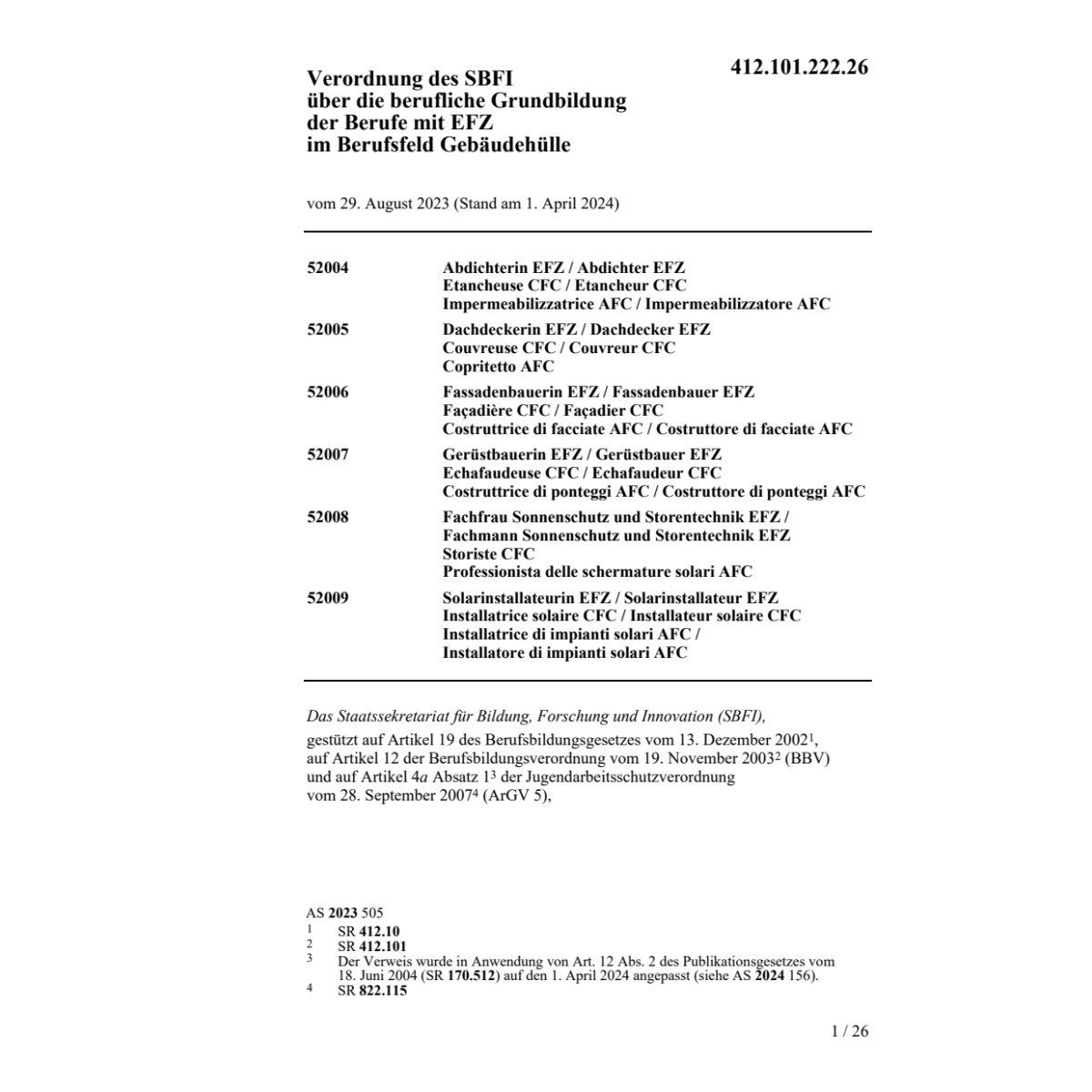 V SBFI berufl. Grund. Gebäudehülle EFZ