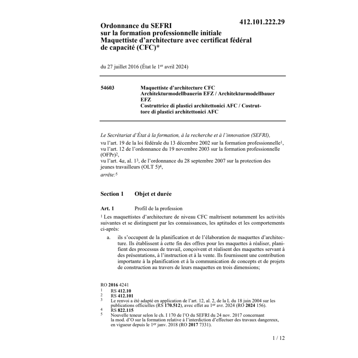 O SEFRI form. prof. maquet. archite. CFC