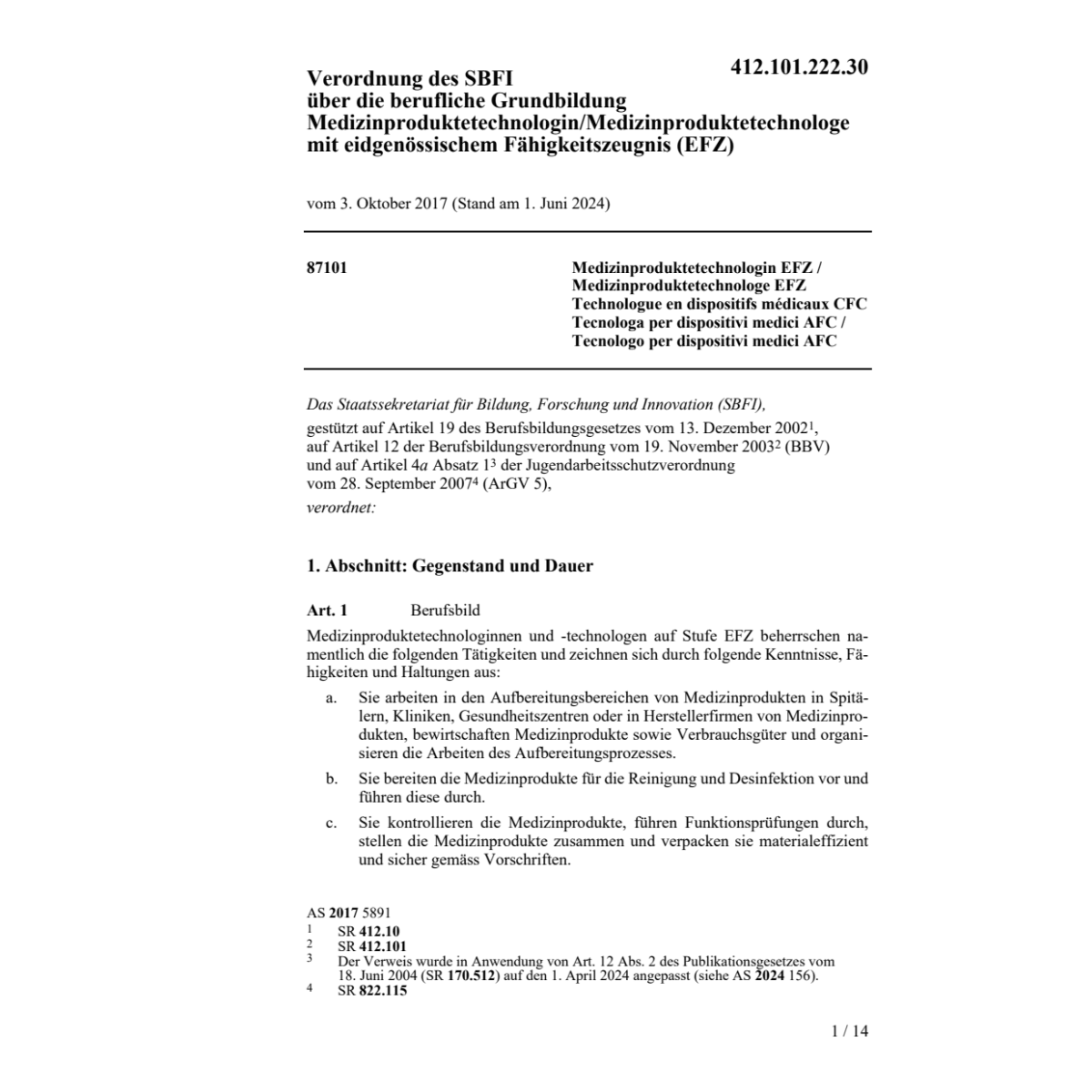 V SBFI Medizinproduktetechnologe/in EFZ