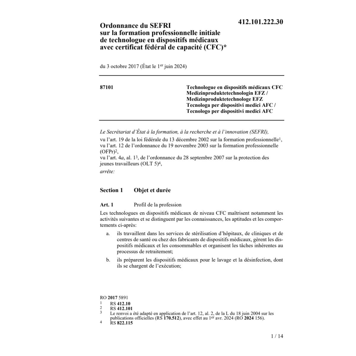 O SEFRI Techn. dispositifs médicaux CFC