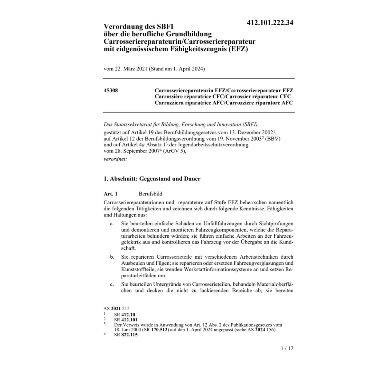 V SBFI Carrosseriereparateur/in (EFZ)