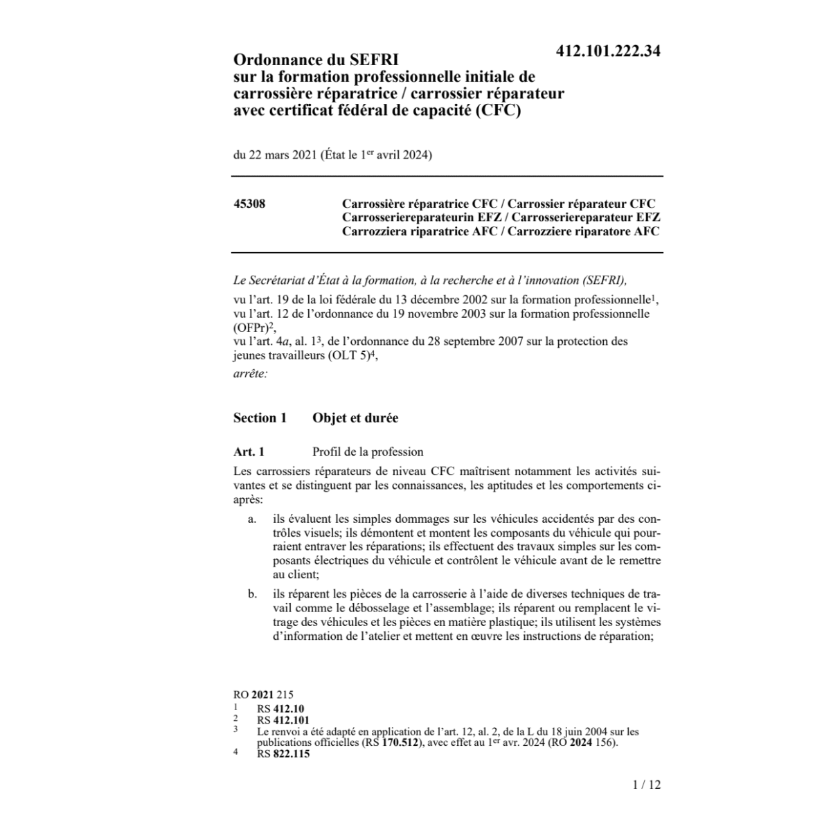 O SEFRI carrossier réparateur (CFC)
