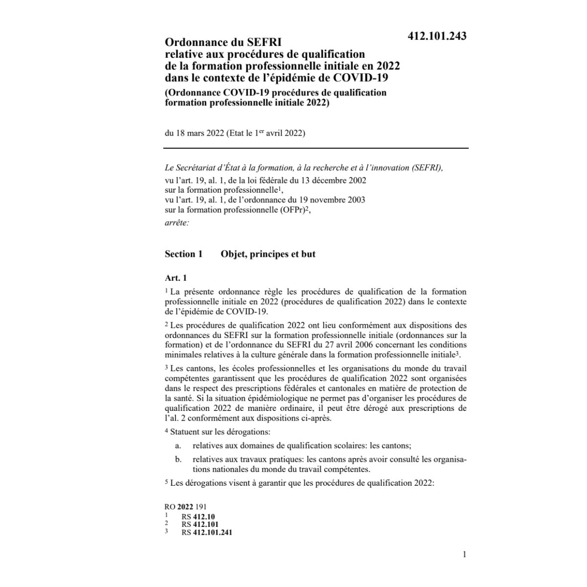 O procédures de qualification (COVID-19)