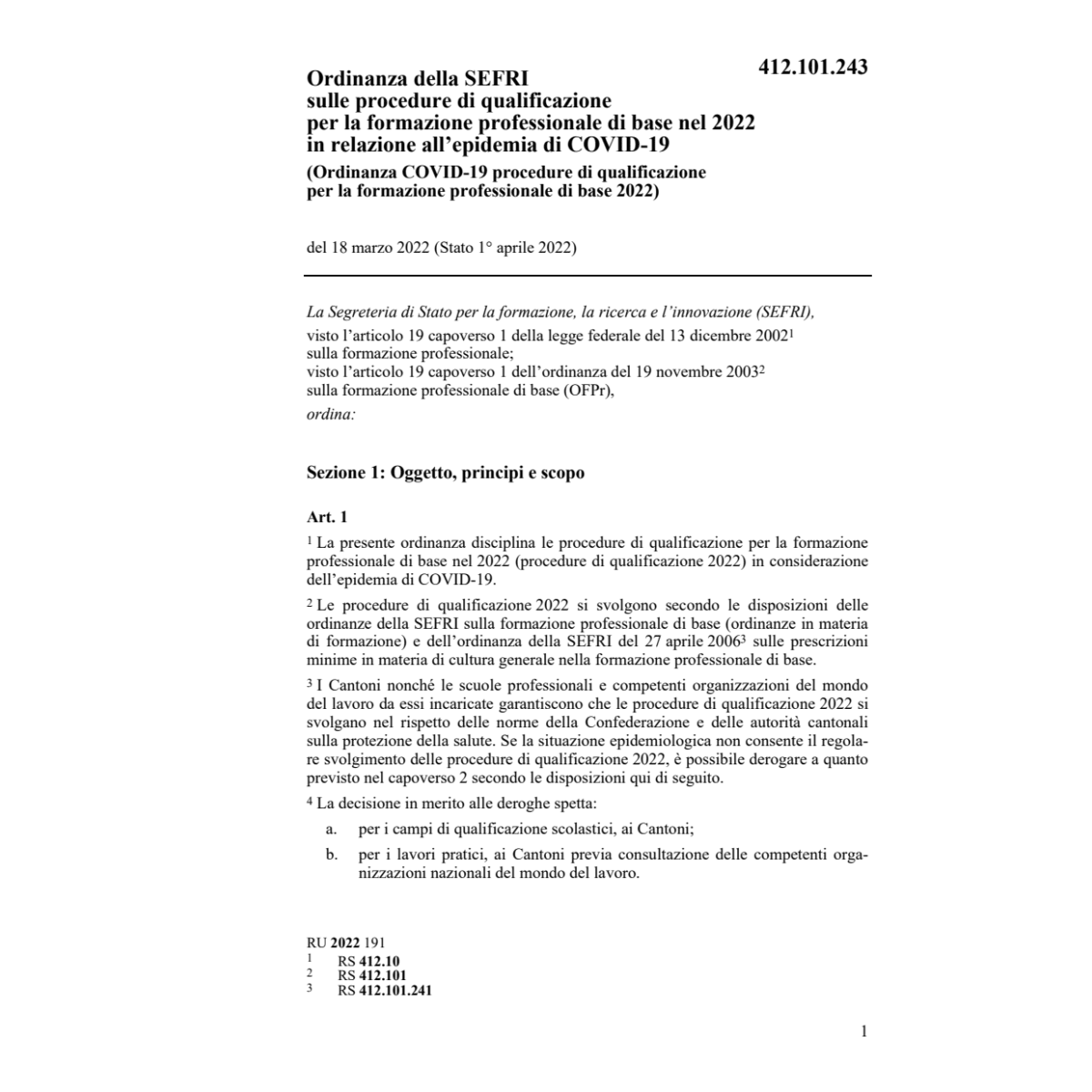 O procedure di qualificazione (COVID-19)